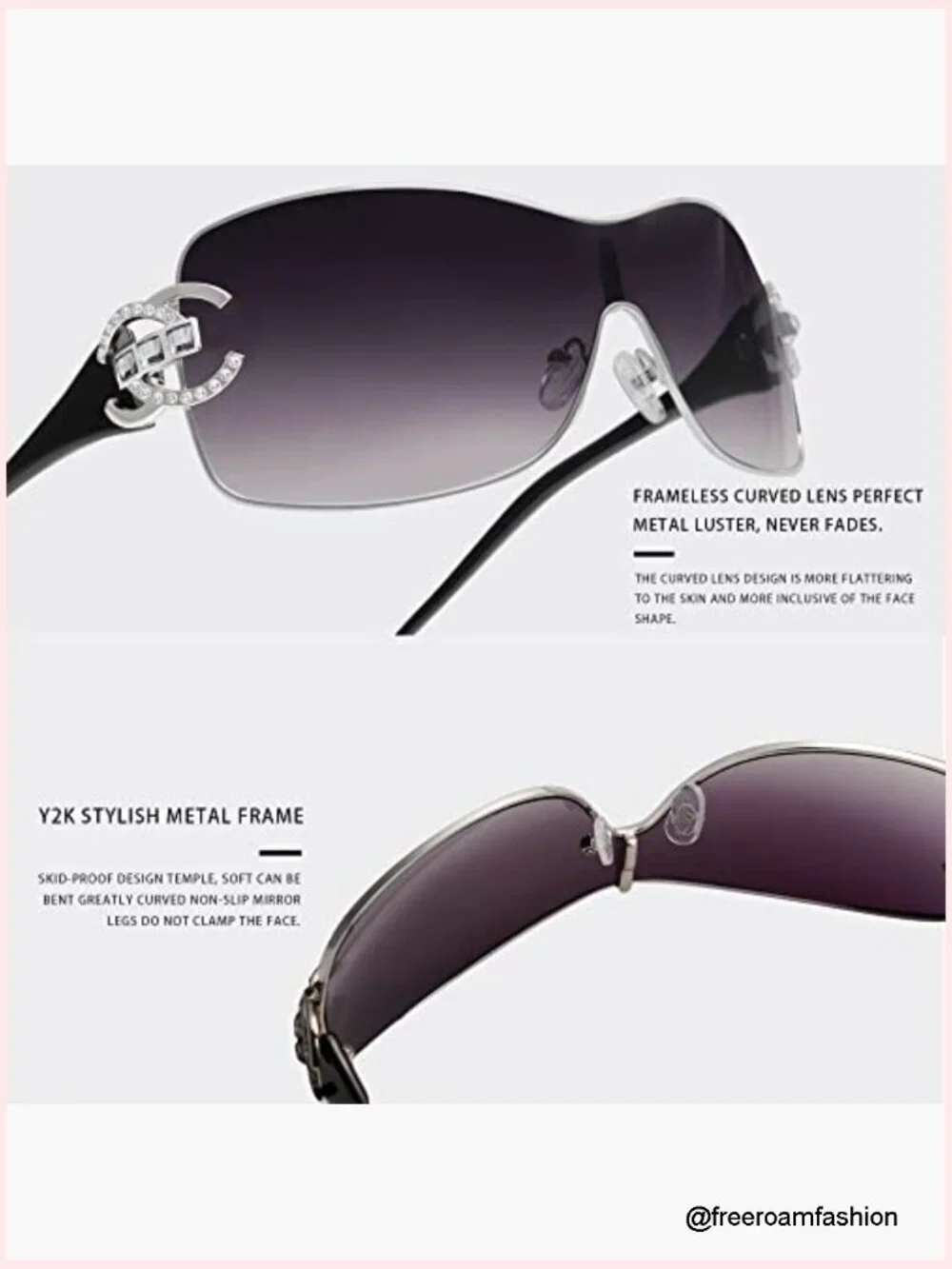 Y2K Oversized Wrap Around Sunglasses UV400 Shield Frameless Shades for Women Men
